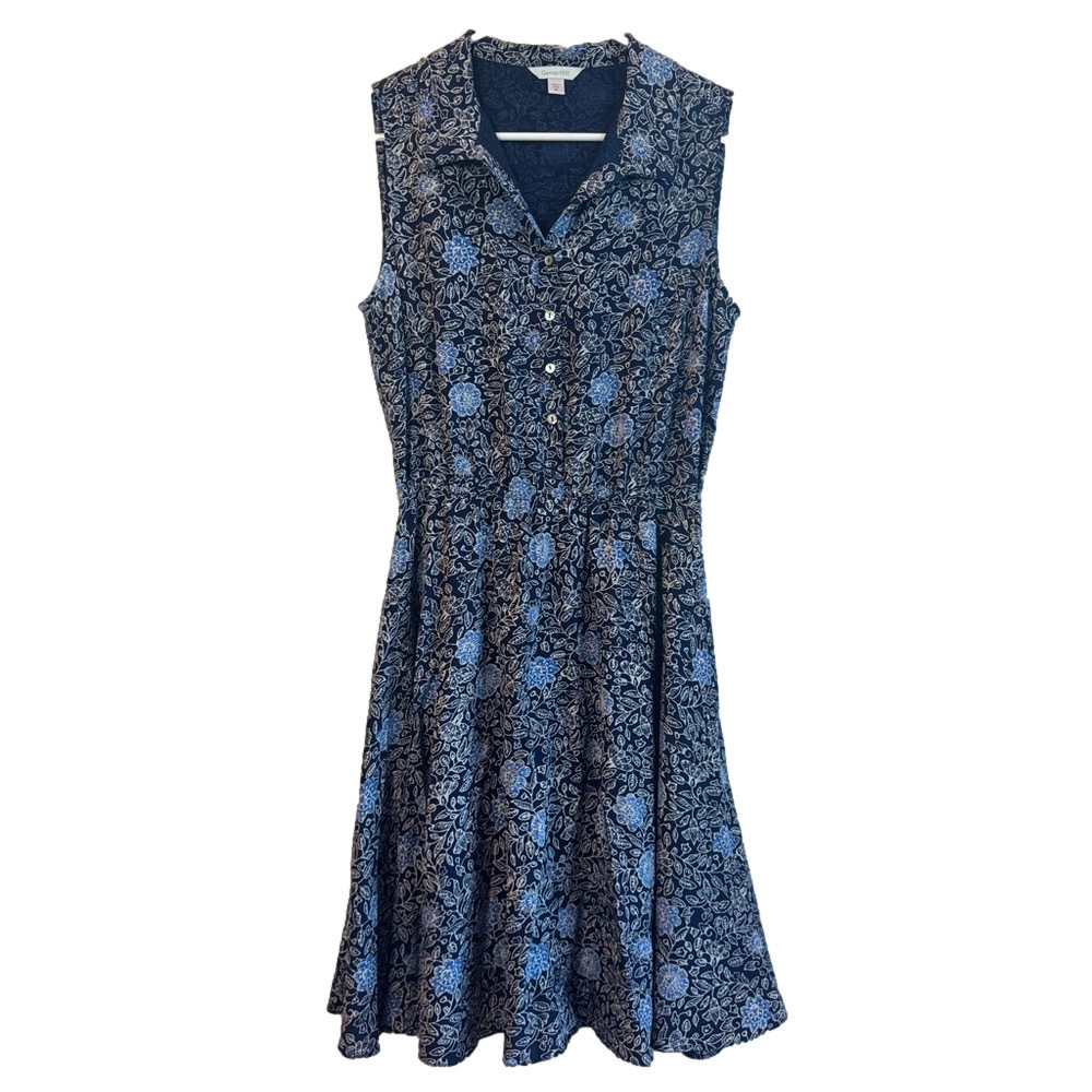 Garnet Hill Navy and Light Blue Floral Midi Dress